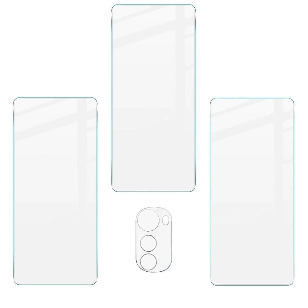 Bizon Glas Klar gehärtetes Glas - 3 Stk. + Linsen Glas Motorola Moto E32 / E32s - 2