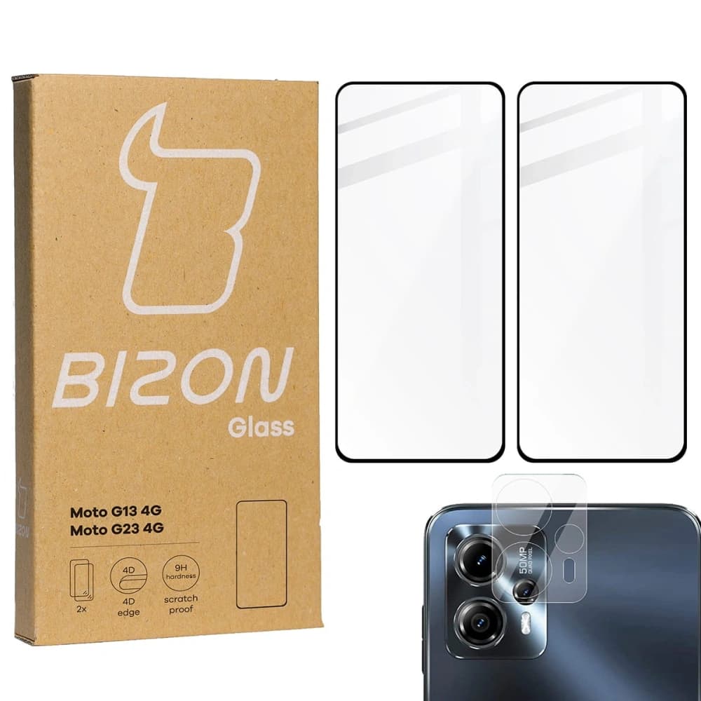 BIZON Edge 2 2x screen glass + camera glass Moto G13/G23 4G - 1