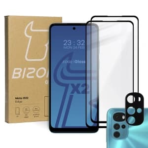 Bizon Glass Edge gehärtetes Glas - [2 PACK] + Linsenschutz Motorola Moto G22 schwarz