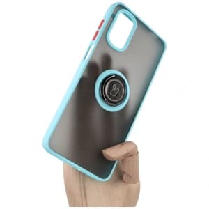 Bizon Case Hybrid Ring Motorola Moto G22 / E32 / E32s rauchig mit einem hellblauen Rahmen