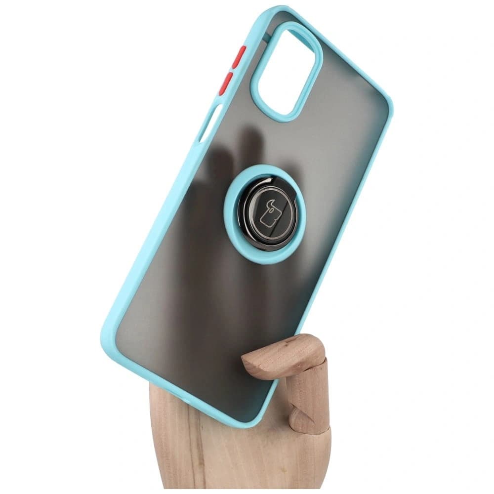 Bizon Case Hybrid Ring Motorola Moto G22 / E32 / E32s rauchig mit einem hellblauen Rahmen - 1
