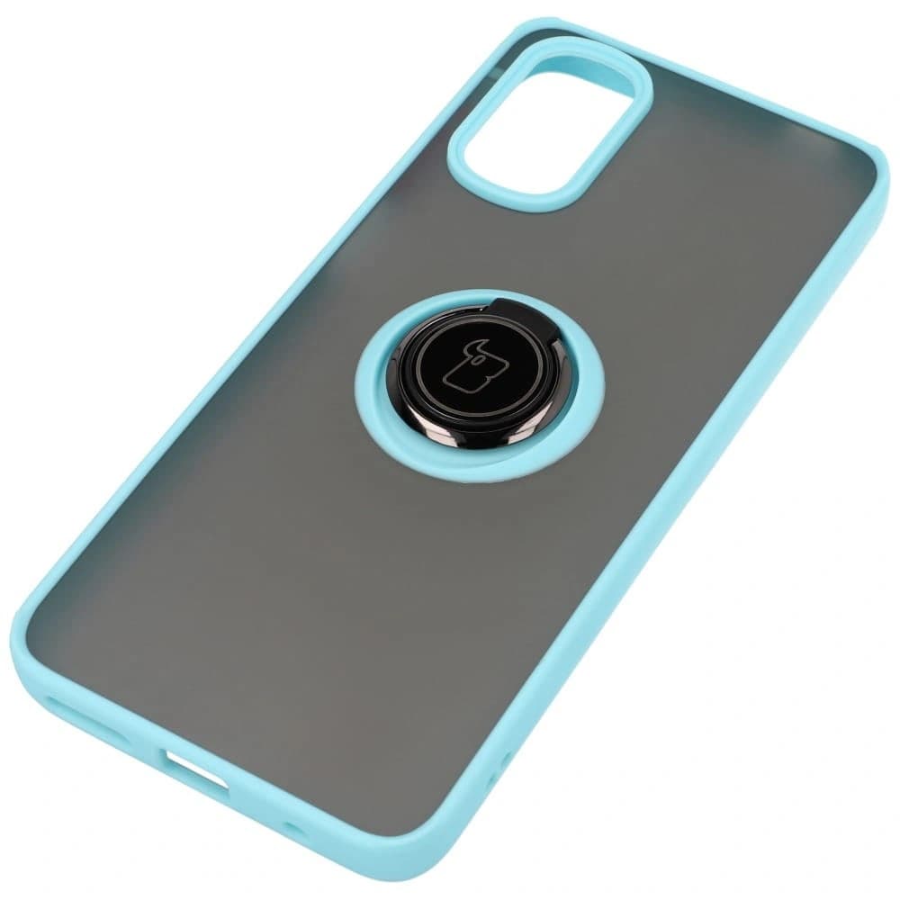 Bizon Case Hybrid Ring Motorola Moto G22 / E32 / E32s rauchig mit einem hellblauen Rahmen - 3