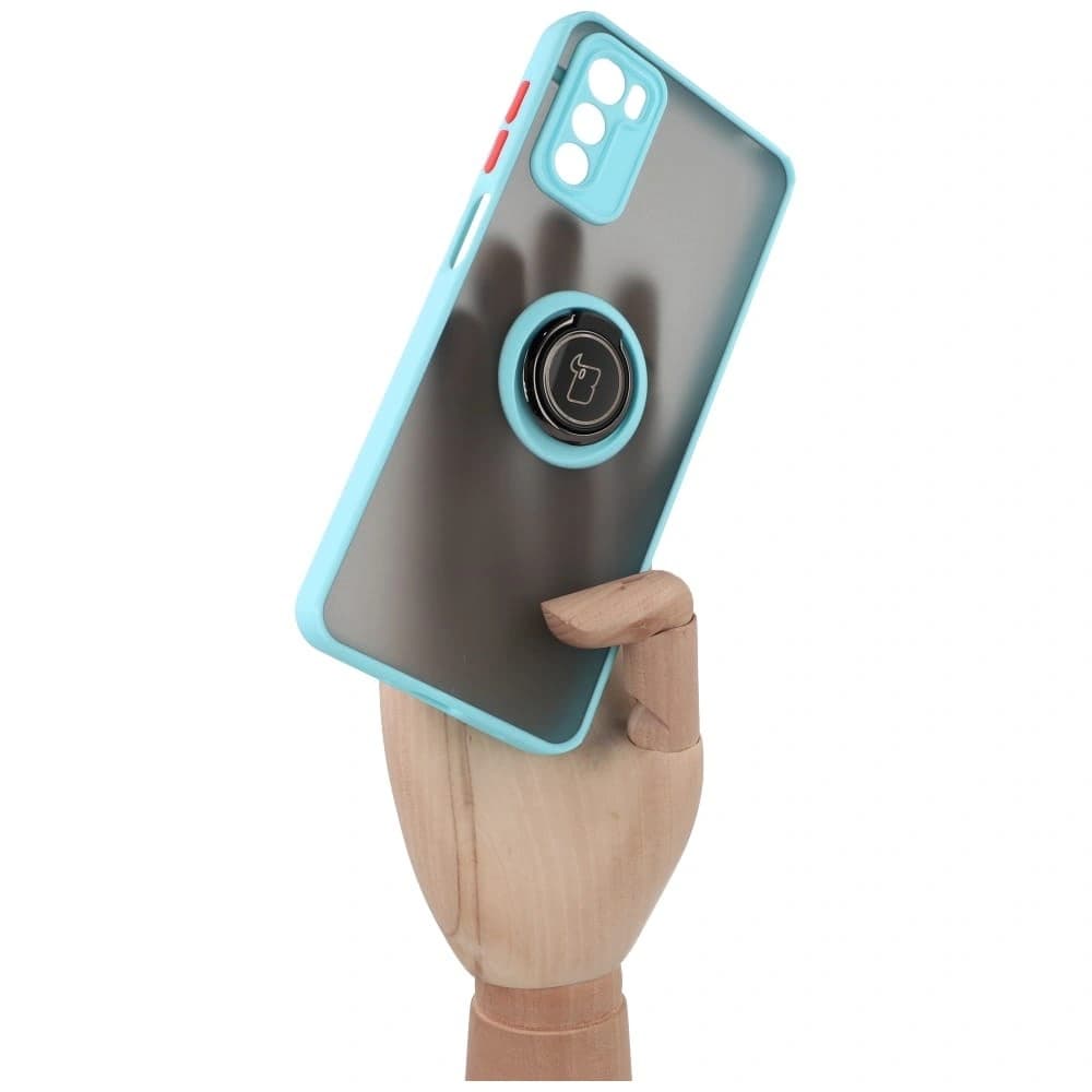Bizon Case Hybrid Ring Motorola Moto G42 rauchig mit einem hellblauen Rahmen - 6