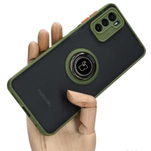Bizon Case Hybrid Ring Motorola Moto G42 rauchig mit einem grünen Rahmen