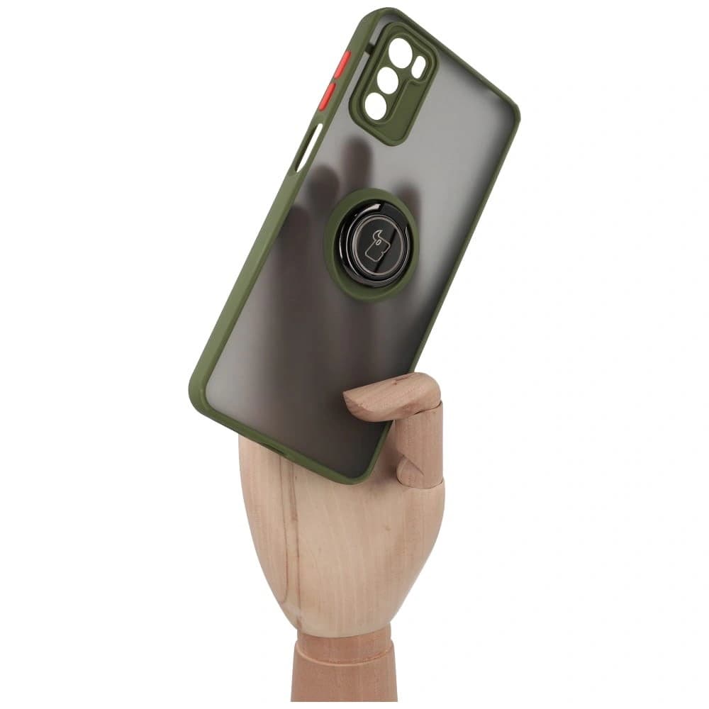 Bizon Case Hybrid Ring Motorola Moto G42 rauchig mit einem grünen Rahmen - 6