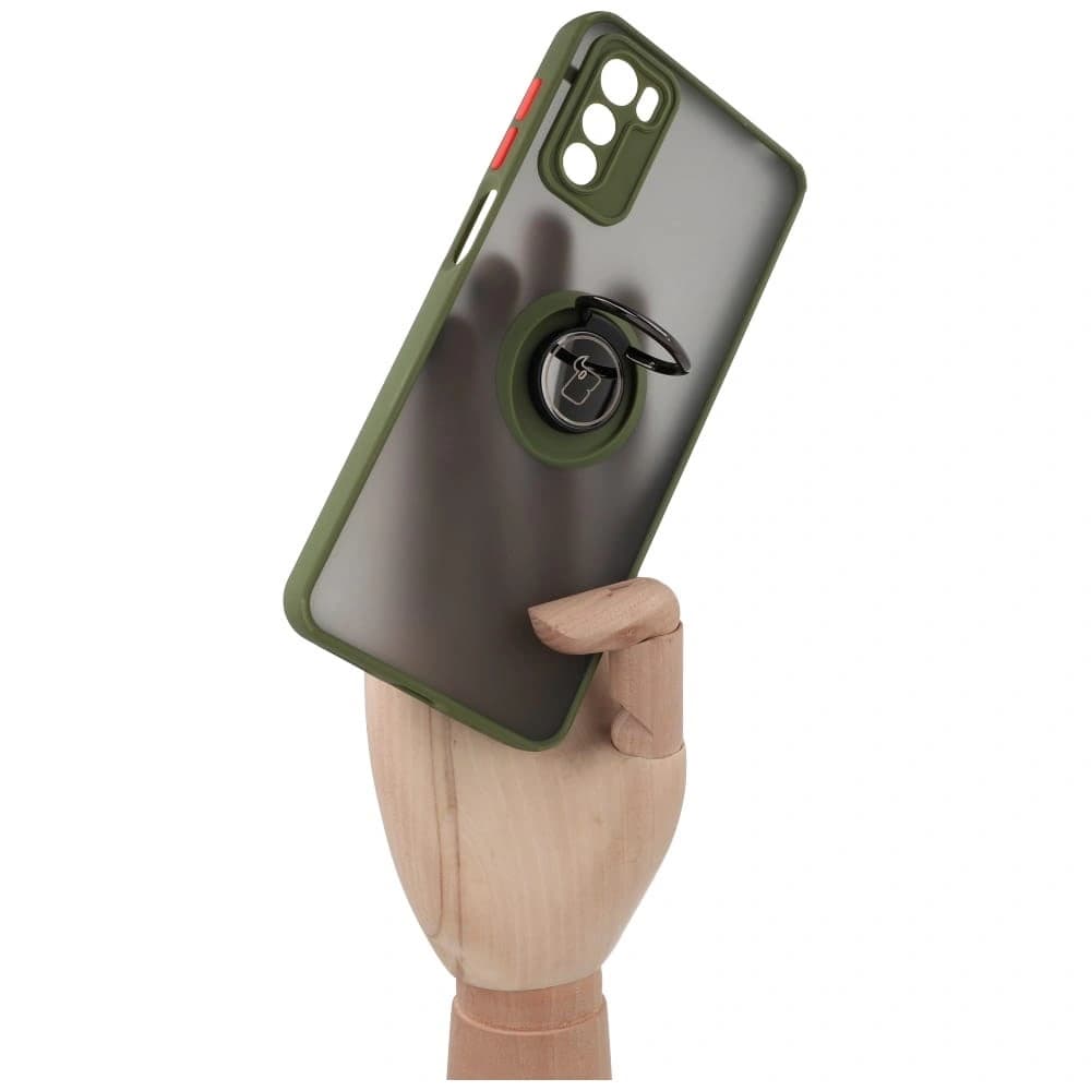 Bizon Case Hybrid Ring Motorola Moto G42 rauchig mit einem grünen Rahmen - 7