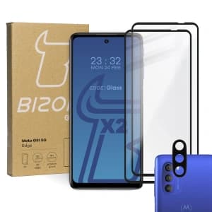 Bizon Glass Edge gehärtetes Glas - [2 PACK] + Linsenschutz Moto G51 5G schwarz