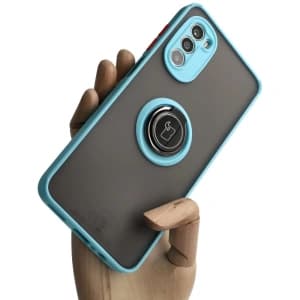 Bizon Case Hybrid Ring Motorola Moto G52 / G82 smoky with a light blue frame