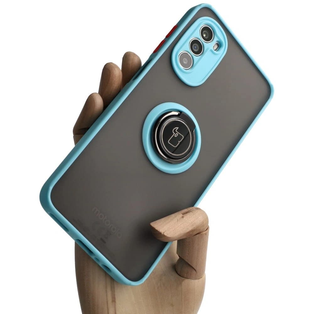 Bizon Case Hybrid Ring Motorola Moto G52 / G82 smoky with a light blue frame - 1
