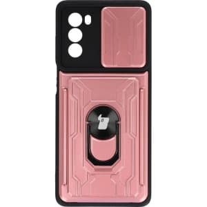 Etui Bizon Case Camshield Card Slot Ring do Moto G62 5G jasnoróżowe