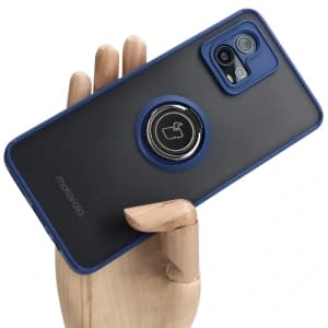 Bizon Case Hybrid Ring Motorola Moto G72 rauchig mit einem marineblauen Rahmen