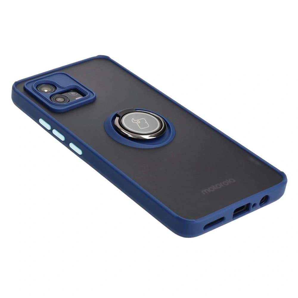 Bizon Case Hybrid Ring Motorola Moto G72 rauchig mit einem marineblauen Rahmen - 4