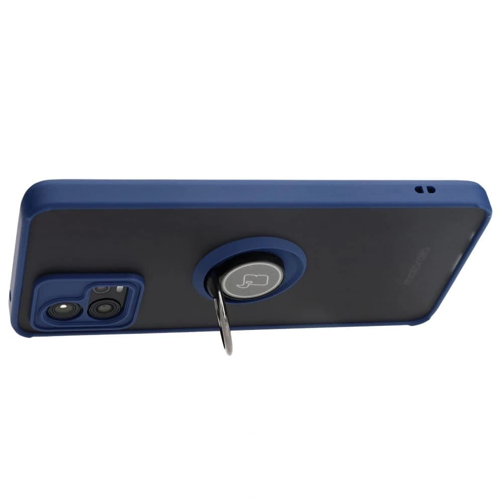 Bizon Case Hybrid Ring Motorola Moto G72 rauchig mit einem marineblauen Rahmen - 5
