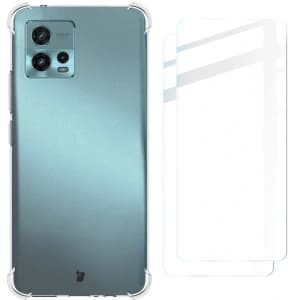 Bizon Case Clear Pack Hülle + 2x Bildschirmfolie Motorola Moto G72 klar