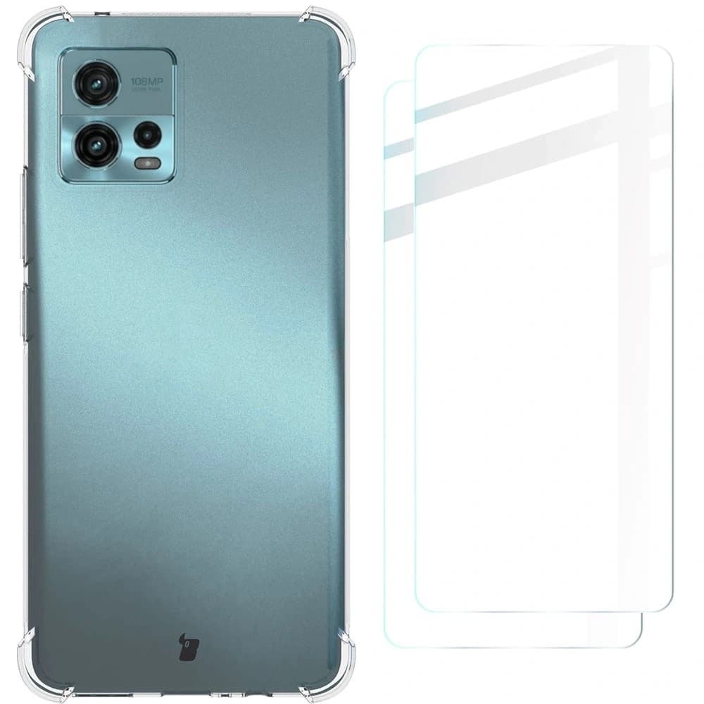 Bizon Case Clear Pack Hülle + 2x Bildschirmfolie Motorola Moto G72 klar - 1