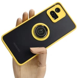 Bizon Case Hybrid Ring Motorola Moto G72 rauchig mit einem gelben Rahmen