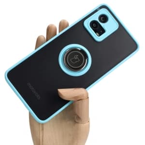 Bizon Case Hybrid Ring Motorola Moto G72 rauchig mit einem hellblauen Rahmen
