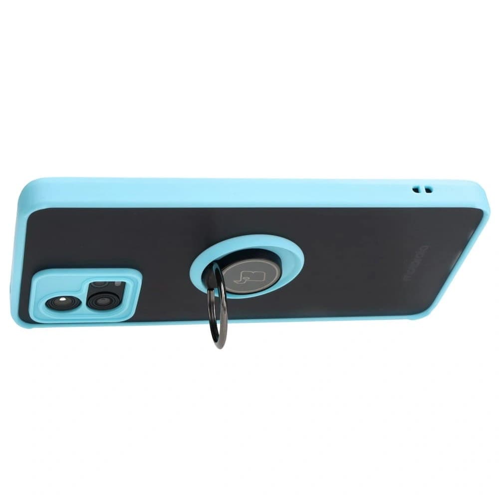 Bizon Case Hybrid Ring Motorola Moto G72 rauchig mit einem hellblauen Rahmen - 5