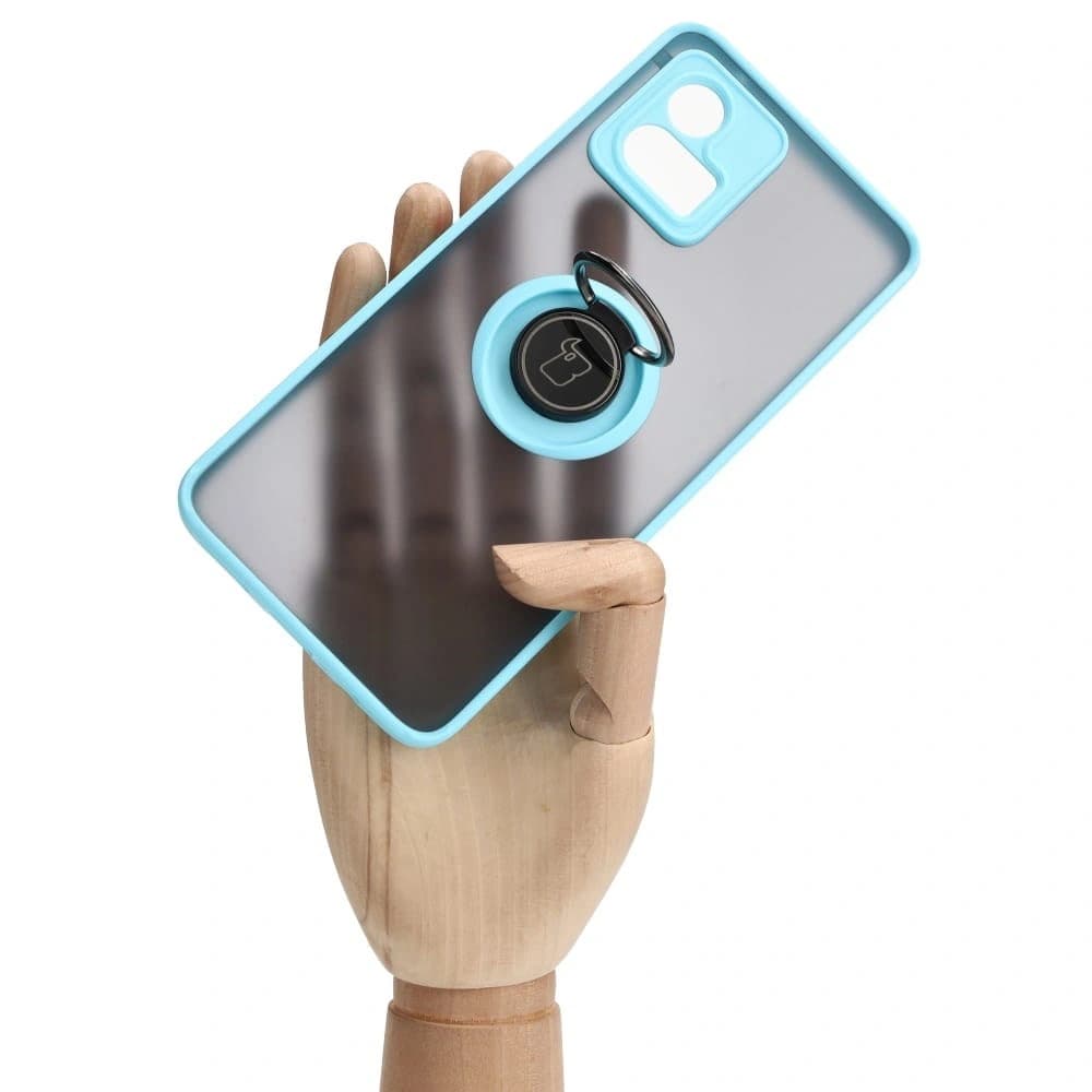 Bizon Case Hybrid Ring Motorola Moto G72 rauchig mit einem hellblauen Rahmen - 7