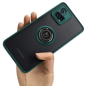 Bizon Case Hybrid Ring Motorola Moto G72 rauchig mit einem dunkelgrünen Rahmen