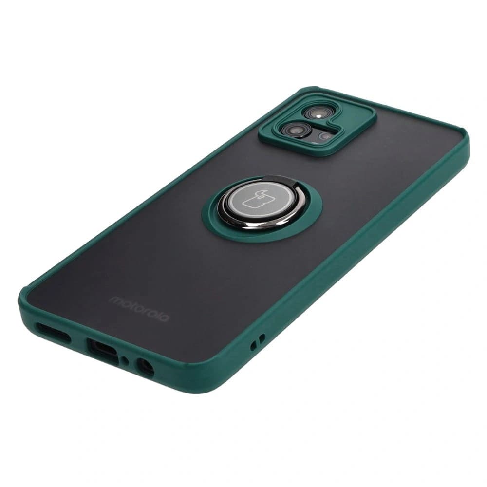 Bizon Case Hybrid Ring Motorola Moto G72 rauchig mit einem dunkelgrünen Rahmen - 3