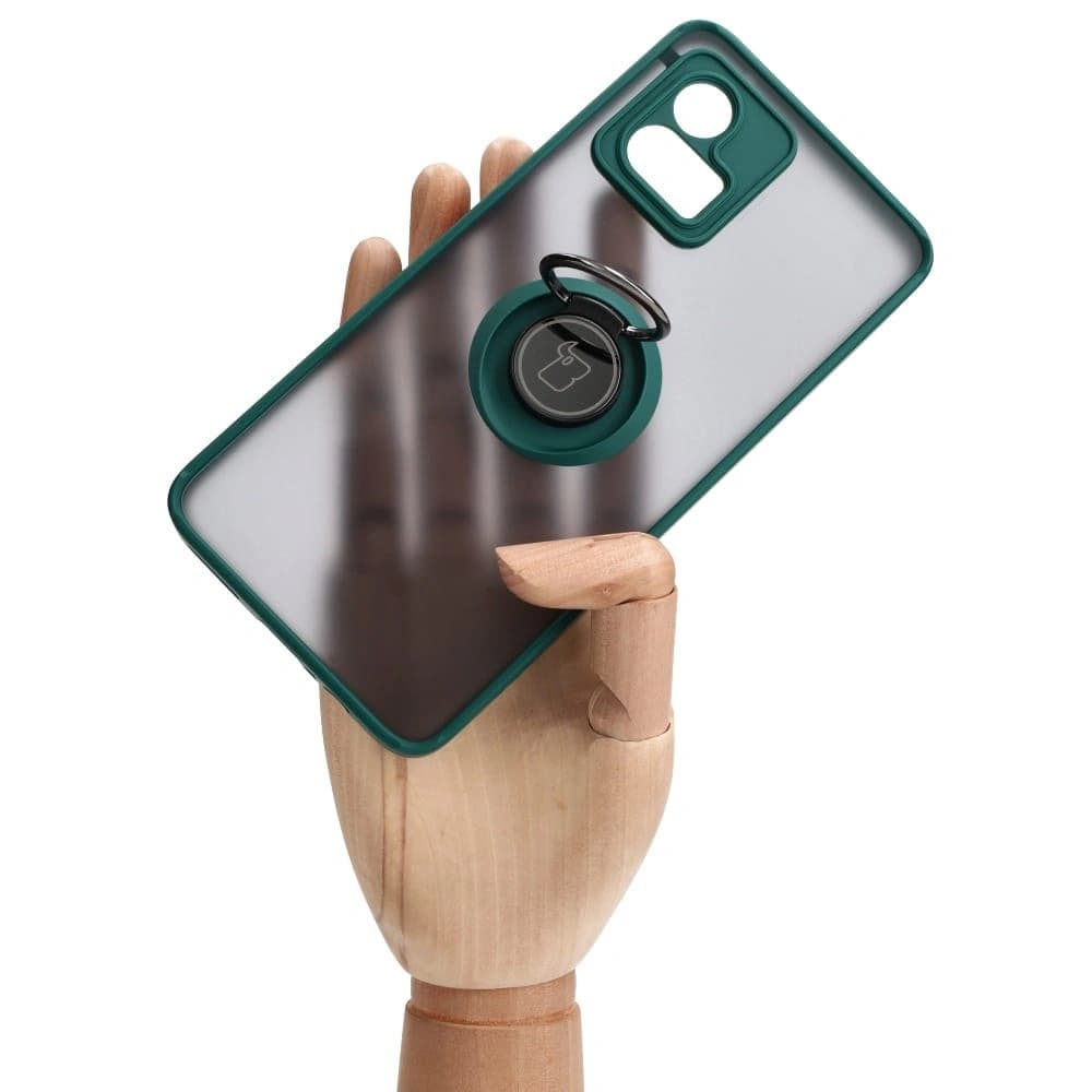 Bizon Case Hybrid Ring Motorola Moto G72 rauchig mit einem dunkelgrünen Rahmen - 7