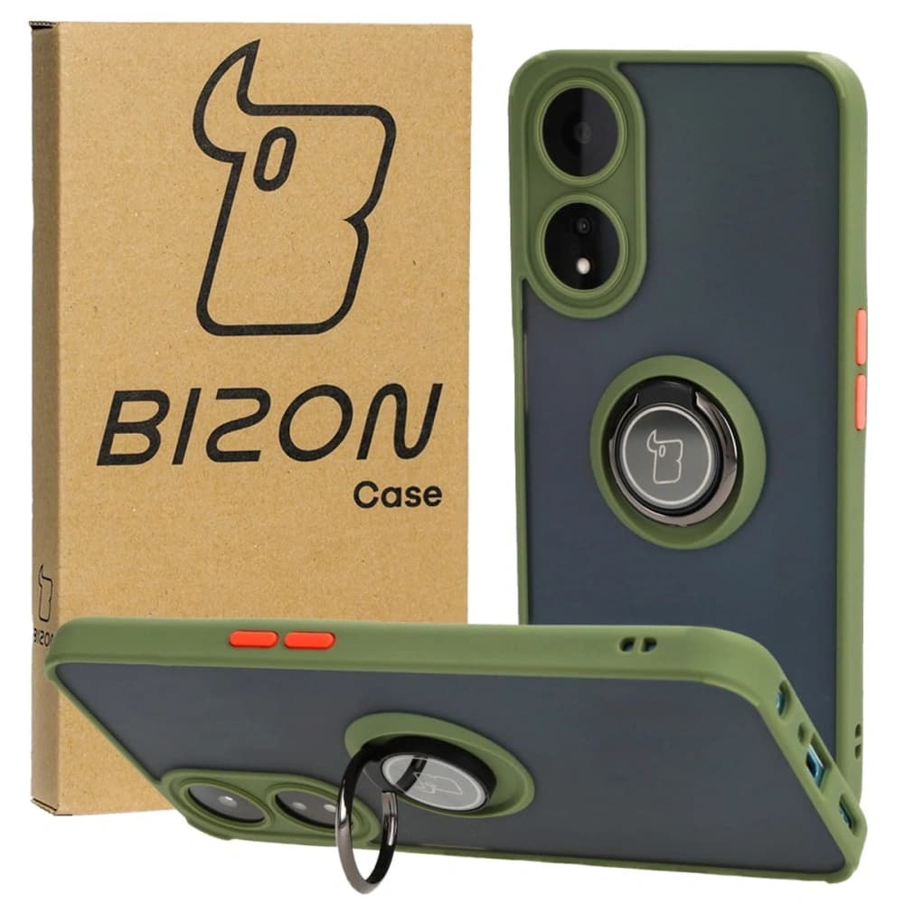 Bizon Case Hybrid Ring Oppo A78 5G smoky with a green frame - 1