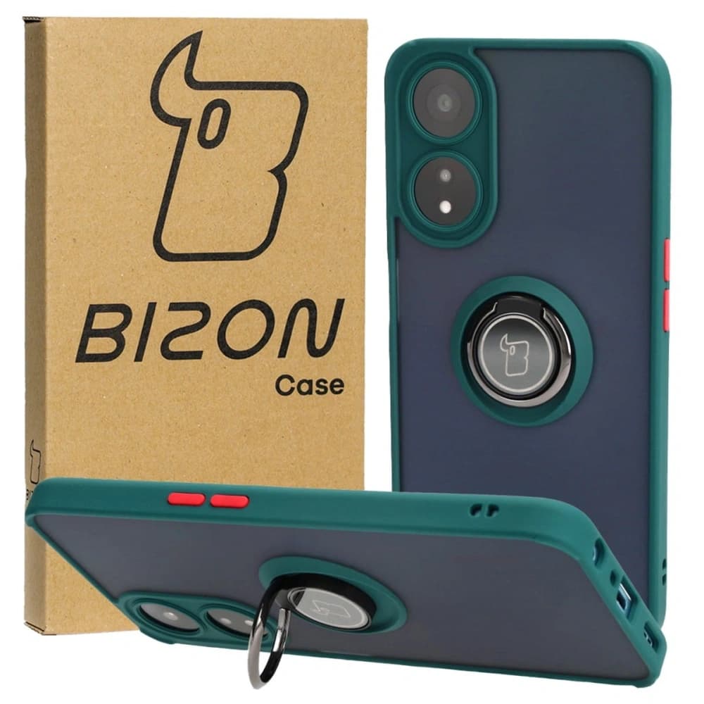 Bizon Case Hybrid Ring Oppo A78 5G rauchig mit einem dunkelgrünen Rahmen - 1