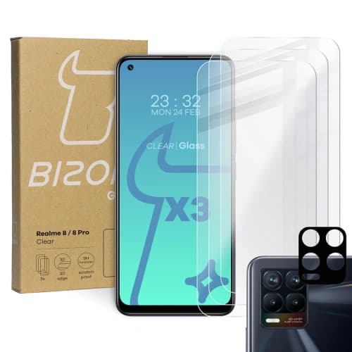 Bizon Glass Clear tempered glass - 3 pcs. + lens glass Realme 8 / 8 Pro
