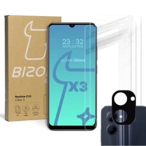 BIZON Clear 2 3x Bildschirmglas + Kameraglas für Realme C33