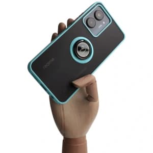 Bizon Case Hybrid Ring Realme C33 / C30 / Narzo 50i Prime rauchig mit einem hellblauen Rahmen