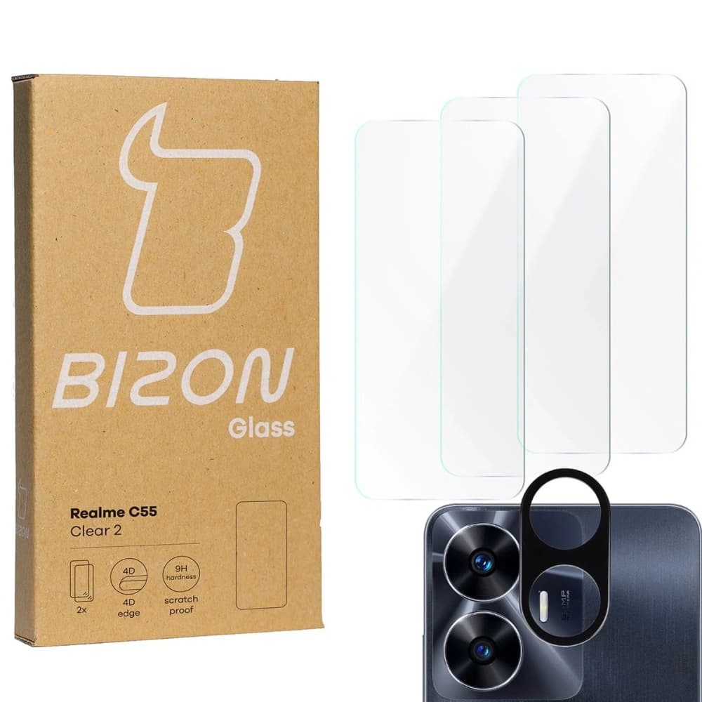 BIZON Clear 2 3x screen glass + camera glass Realme C55 - 1