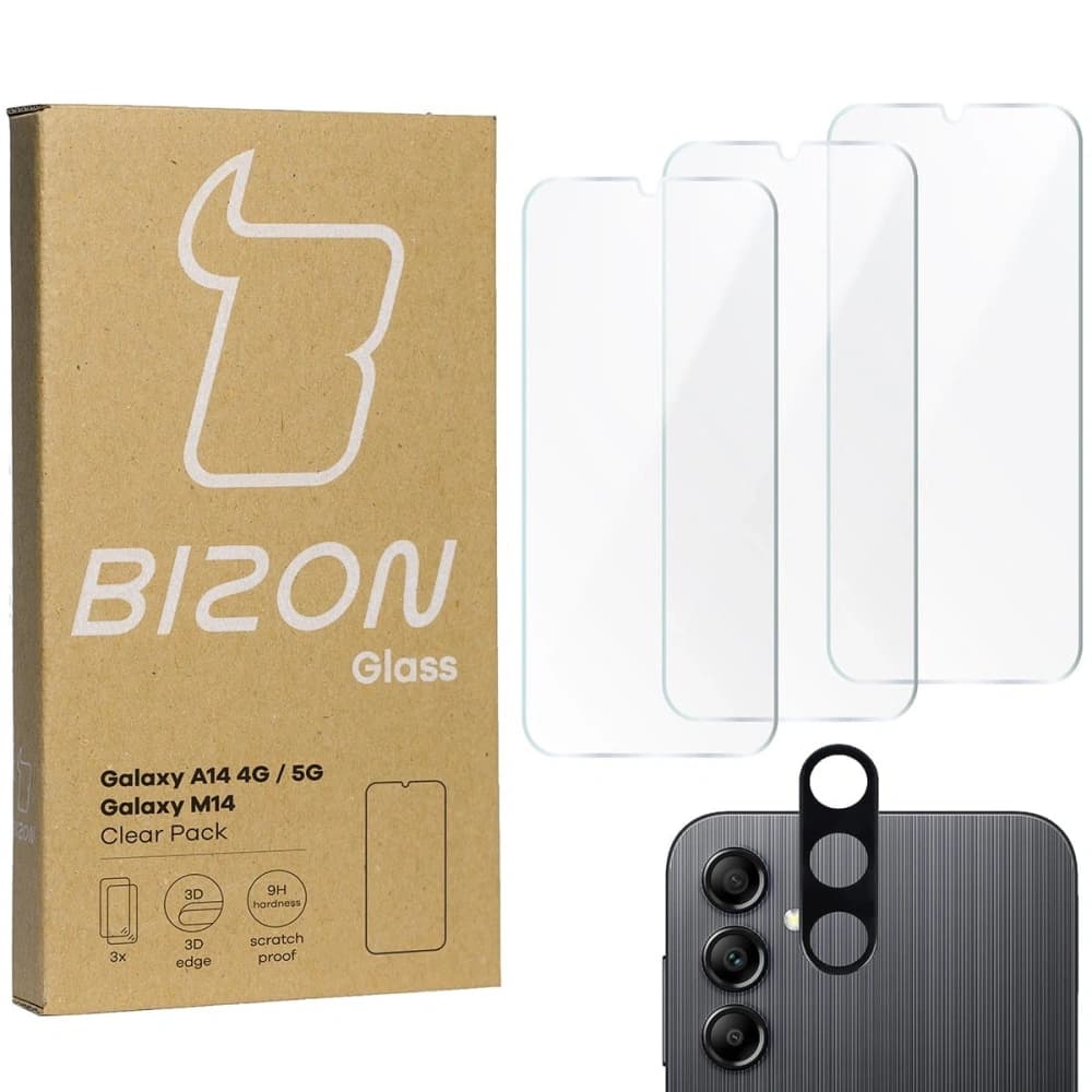 BIZON Clear 2 3x Bildschirmglas + Kameraglas Samsung Galaxy A14 4G/5G M14 - 1