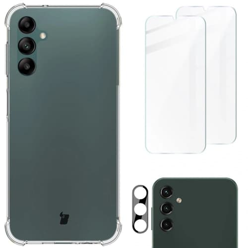 Bizon Case Clear Pack Hülle + 2x Bildschirmglas + Linsenglas Samsung Galaxy A14 4G/5G klar
