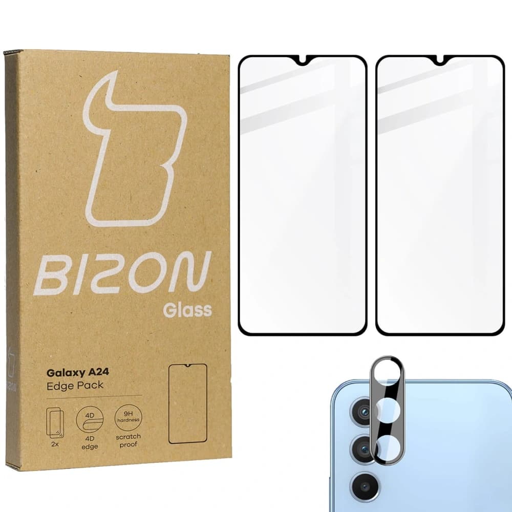 BIZON Edge Pack 2x screen glass + camera glass Samsung Galaxy A24 - 1