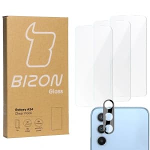 BIZON Clear Pack 3x screen glass + camera glass Samsung Galaxy A24