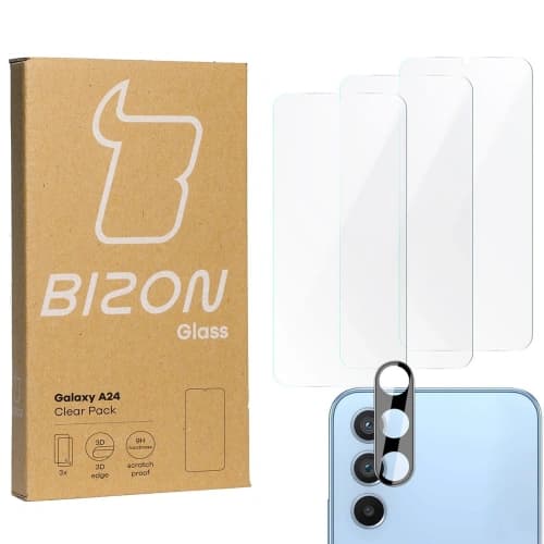 BIZON Clear Pack 3x screen glass + camera glass Samsung Galaxy A24