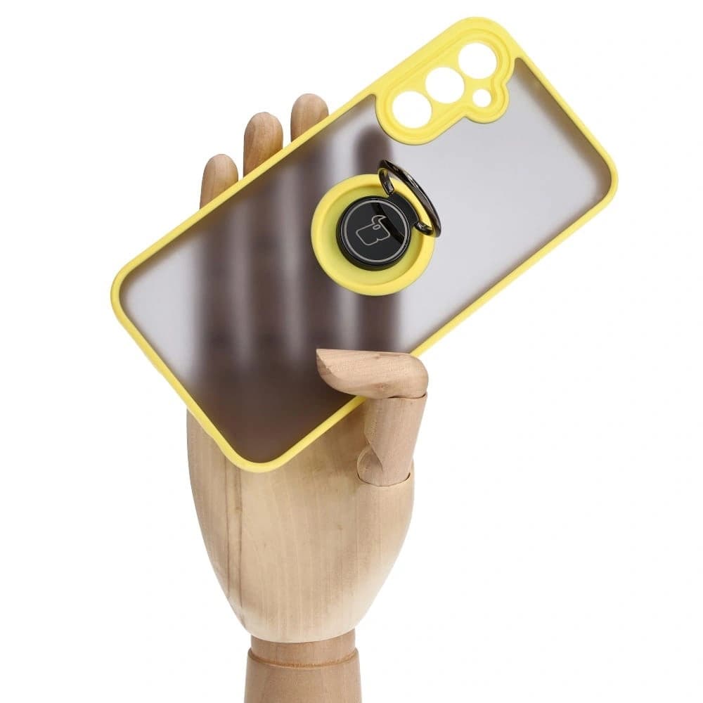 Bizon Case Hybrid Ring Samsung Galaxy A24 4G rauchig mit einem gelben Rahmen - 7