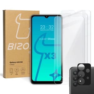 BIZON Klar 2er Pack 3x Bildschirmglas + Kameraglas Samsung Galaxy A32 5G