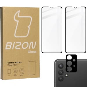 BIZON Edge Pack 2x Bildschirmglas + Kameraglas Samsung Galaxy A32 5G