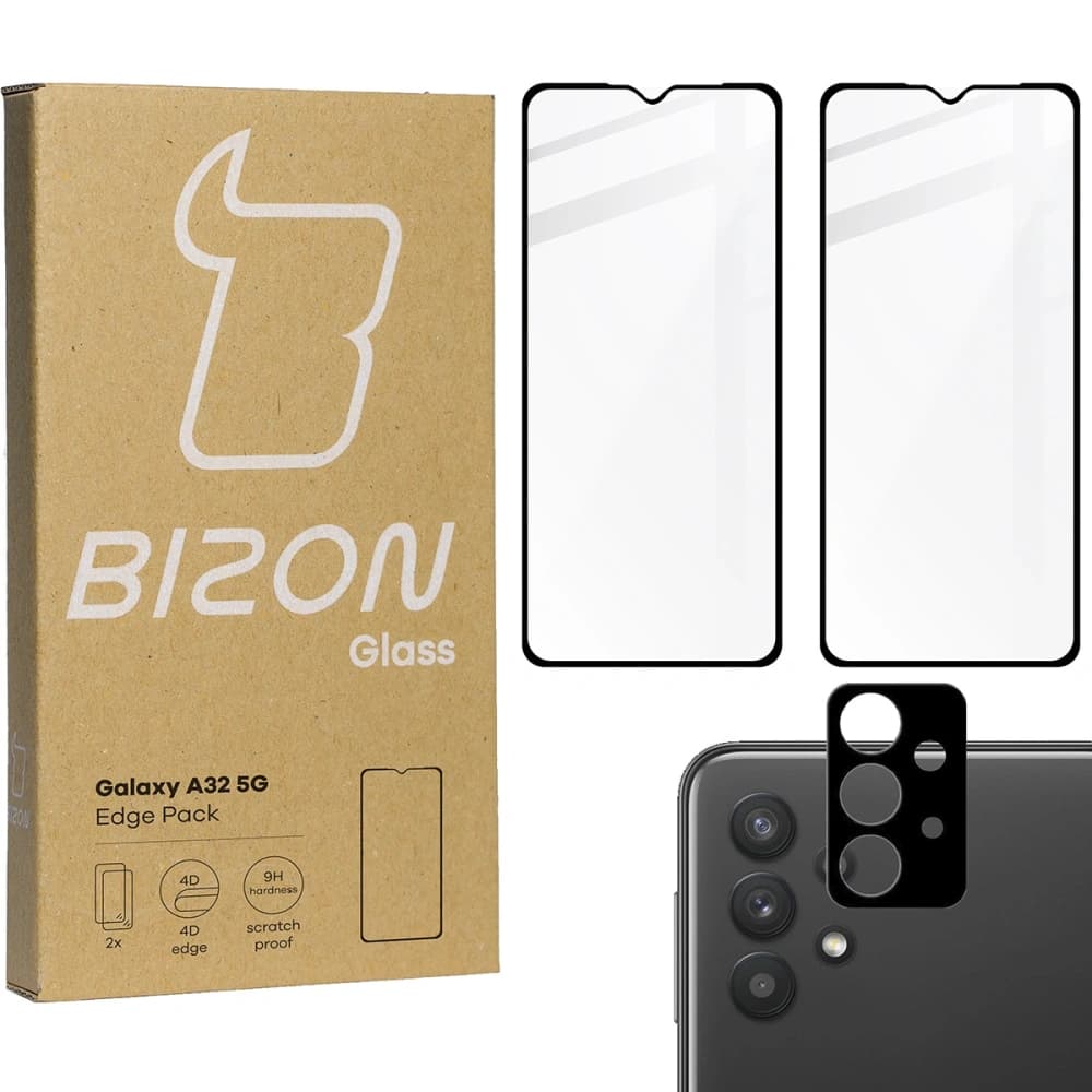 BIZON Edge Pack 2x Bildschirmglas + Kameraglas Samsung Galaxy A32 5G - 1