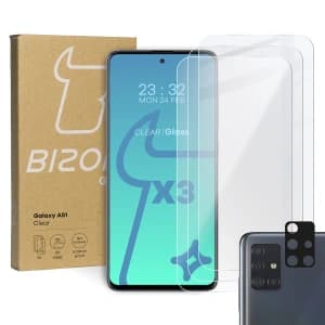 3x szkło hartowane Bizon Glass Clear + szkło na obiektyw Samsung Galaxy A51