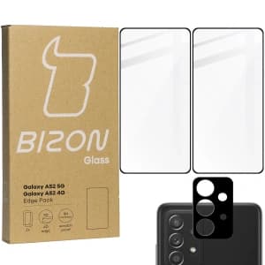 Szkło hartowane Bizon Glass Edge - [2 PACK] + ochrona na obiektyw Samsung Galaxy A52s 5G A52 4G/5G czarne