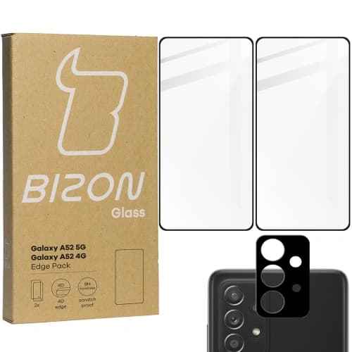 Bizon Glass Edge gehärtetes Glas - [2 PACK] + Linsenschutz Samsung Galaxy A52s 5G A52 4G/5G schwarz