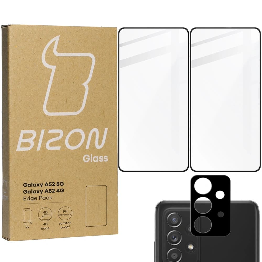 Bizon Glass Edge gehärtetes Glas - [2 PACK] + Linsenschutz Samsung Galaxy A52s 5G A52 4G/5G schwarz - 1