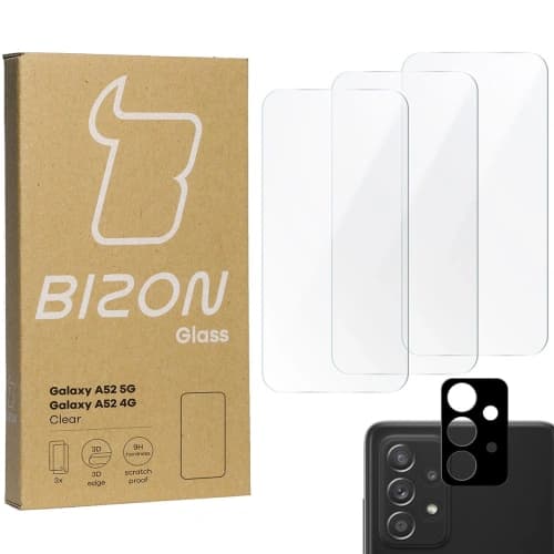 Bizon Glas Klar gehärtetes Glas - 3 Stück + Linsenglas Samsung Galaxy A52s 5G A52 4G/5G