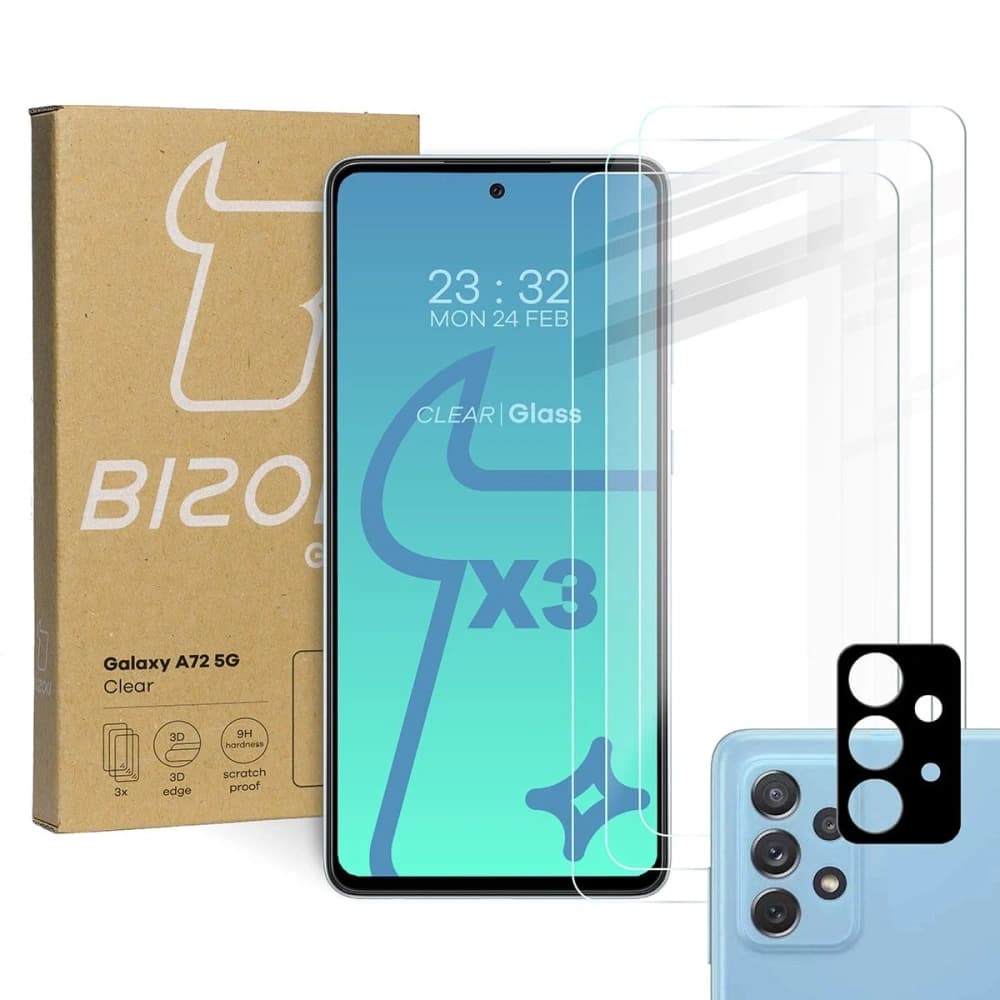 Bizon-Glas Klar 3x gehärtetes Glas + Linsenglas Samsung Galaxy A72 5G - 1