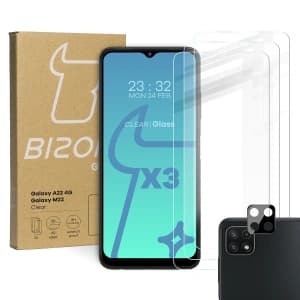 Bizon Glas Klar 3x gehärtetes Glas + Linsenglas Samsung Galaxy A22 4G / M22