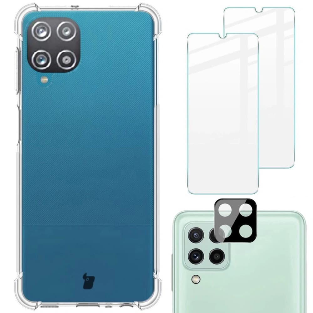 Bizon Case Clear Pack Hülle + 2x Bildschirmglas + Objektivglas Samsung Galaxy A22 4G / M22 klar - 1