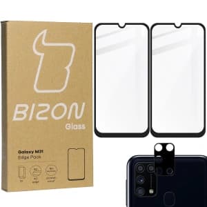 Bizon Glass Edge 2x gehärtetes Glas + Linsenschutz Samsung Galaxy M31 schwarz
